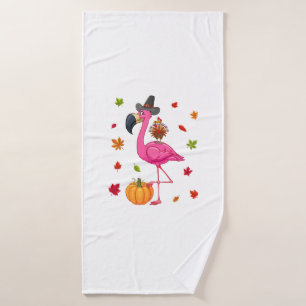 Funny Flamingo Turkey Thanksgiving Pumpkin Bath Towel