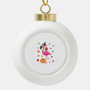 Funny Flamingo Turkey Thanksgiving Pumpkin Ceramic Ball Christmas Ornament