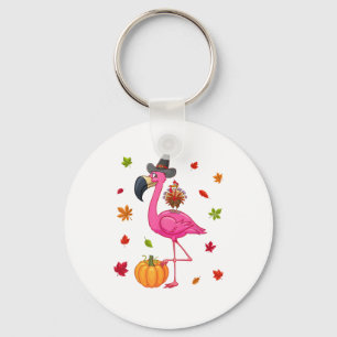 Funny Flamingo Turkey Thanksgiving Pumpkin  Key Ring