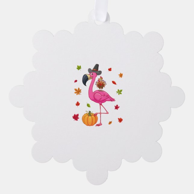 Funny Flamingo Turkey Thanksgiving Pumpkin  Tree Decoration Card (Front)