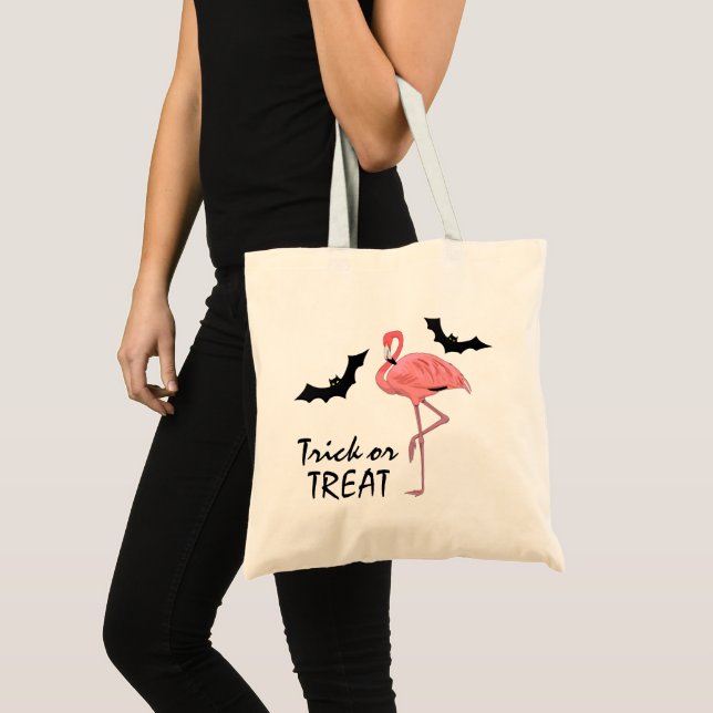 Funny Flamingo Vampire Bats Trick or Treat Tote Bag (Front (Product))