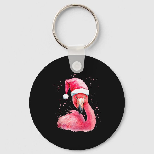 Funny Flamingo Watercolor Christmas Secret Santa H Key Ring (Front)