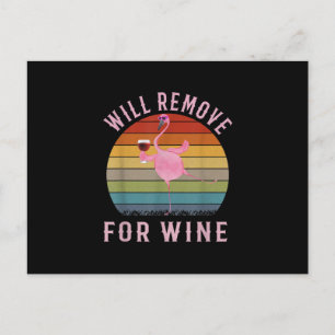 Funny Flamingo Will Remove Wine Cute Flamingo Love Announcement Postcard