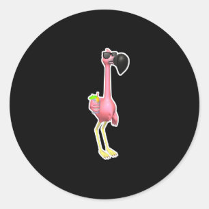 funny flamingo with drink classic round sticker
