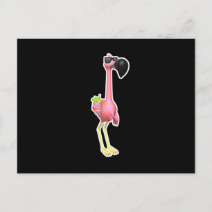 funny flamingo with drink postcard
