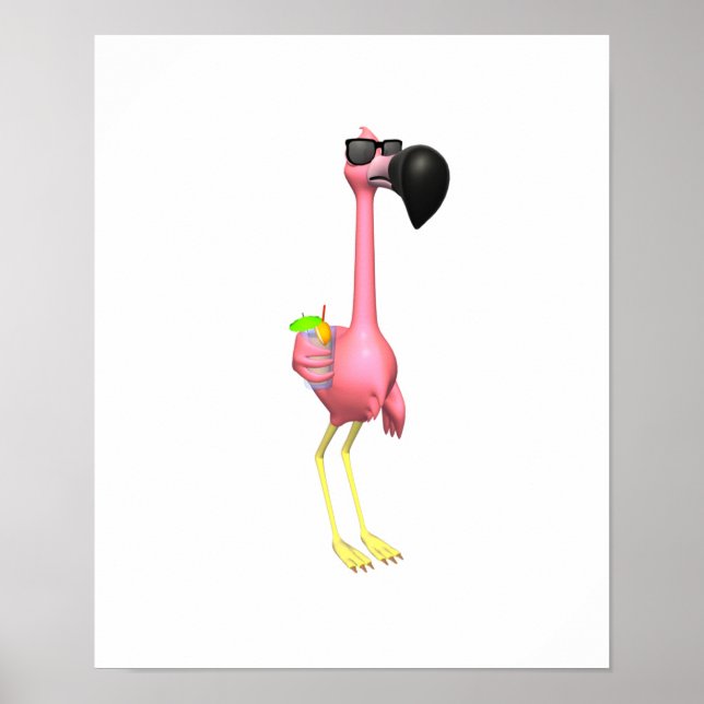 funny flamingo with drink poster (Front)