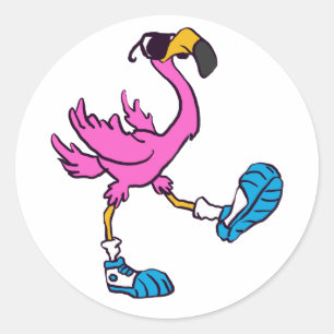 Funny Flamingo with sunglasses   choose back colou Classic Round Sticker