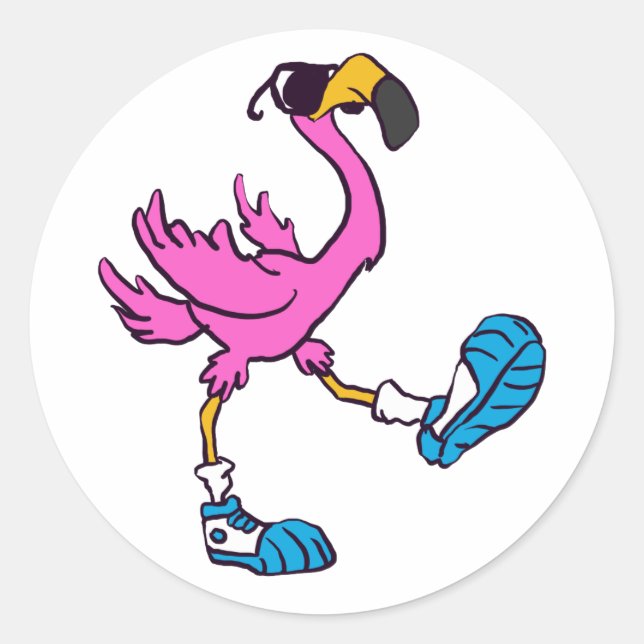 Funny Flamingo with sunglasses | choose back colou Classic Round Sticker (Front)