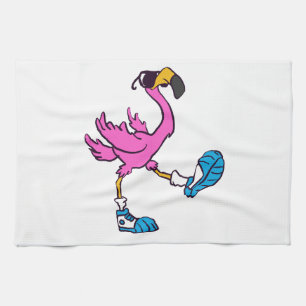 Funny Flamingo with sunglasses   choose back colou Tea Towel