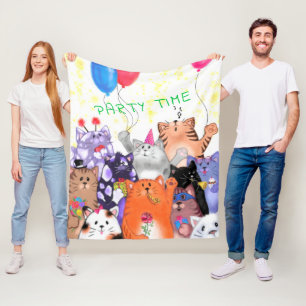 Funny Fleece Blanket with Cat Party - Custom Text