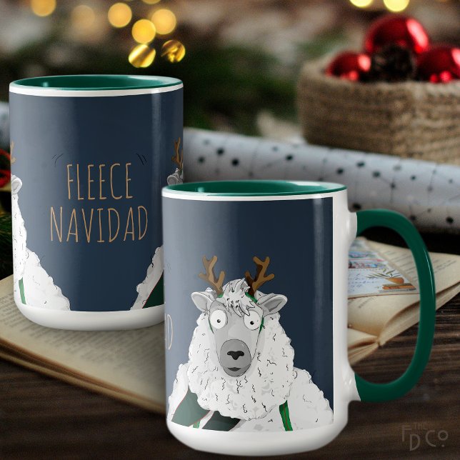 Funny 'Fleece Navidad' Sheep Cartoon Blue Grey  Mug (Creator Uploaded)