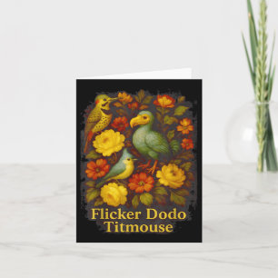 Funny Flicker Dodo Titmouse Vintage Floral Shirt W Card