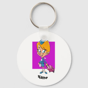 Funny flight attendant cartoon air hostess key ring