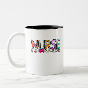 Funny Flight Nurse By Day Witch By Night Halloween Two-Tone Coffee Mug