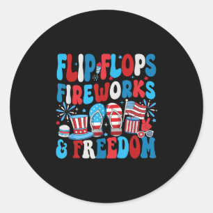 Funny Flip Flops Fireworks And Freedom Independenc Classic Round Sticker