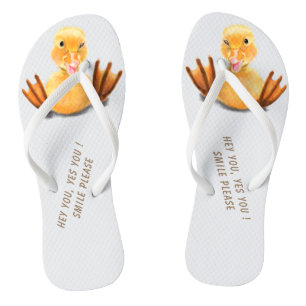 Funny Flip Flops Happy Duck Smile - Custom Text