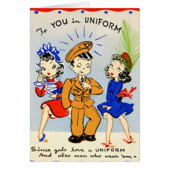 Funny Flirty Soldier Vintage Card (Front)
