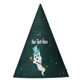 Funny Floating Ghost Wearing Blue Top Hat Skull