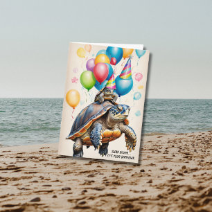 Funny Floating Turtle Birthday Surprise" Card
