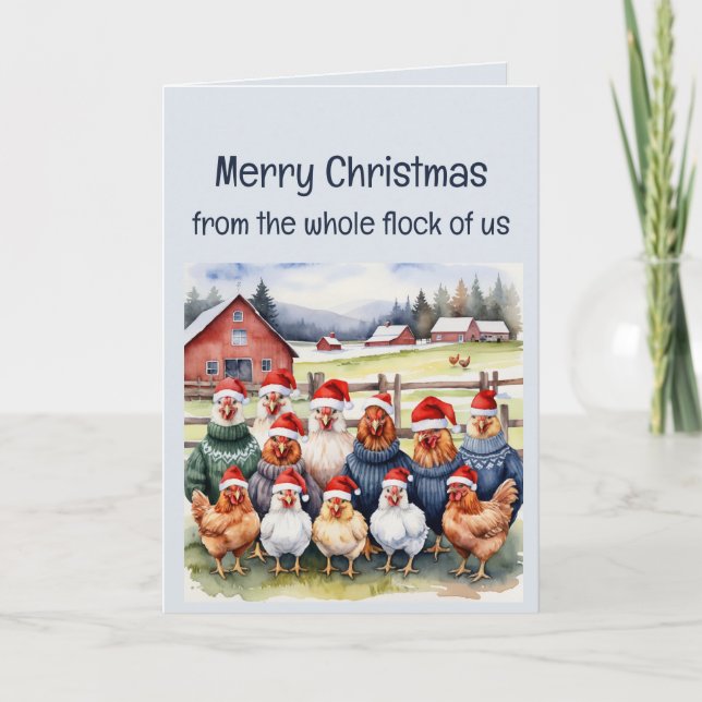 Funny Flock of Us Chickens Group Christmas Wishes Card (Front)