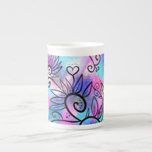 Funny floral art bone china mug