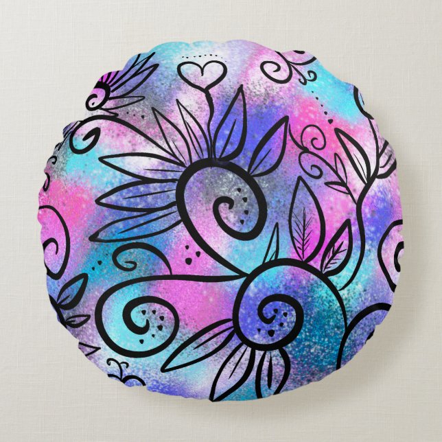 Funny floral art round cushion (Front)