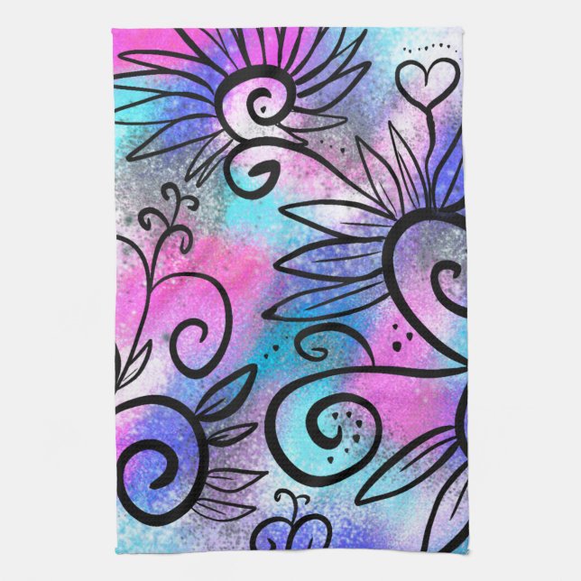 Funny floral art tea towel (Vertical)
