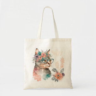 Funny Floral Cat with Glass Tote Bag