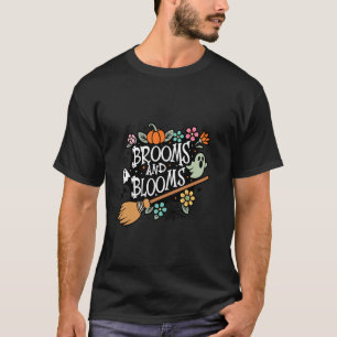 Funny Floral Halloween Brooms And Blooms Cute Ghos T-Shirt