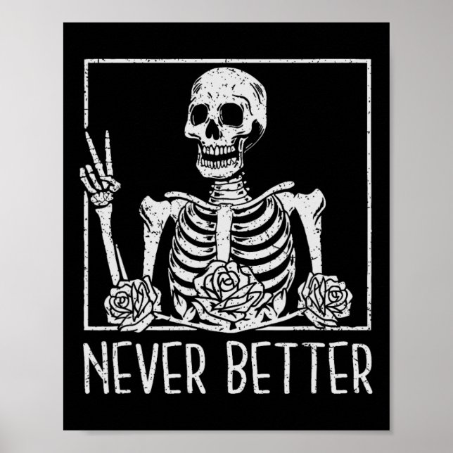 Funny Floral Halloween Skeleton Drinking Coffee Ne Poster (Front)