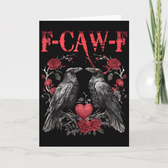 Funny Floral Heart Raven F-caw-f Anti Valentins Da Card (Front)