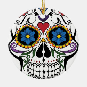 Funny Floral Skull Ceramic Tree Decoration