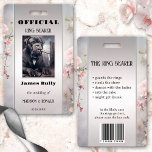Funny Floral Wedding Ring Bearer Photo ID Badge<br><div class="desc">Funny wedding ring bearer photo ID badge with your custom photo on a floral pink grey design background. On the back you can add a custom bar code and additional texts or delete the template.</div>