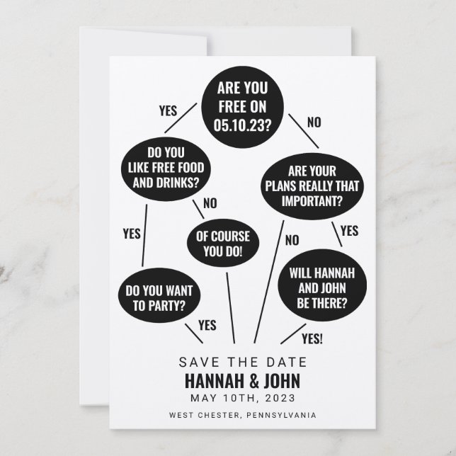 Funny Flow Chart Wedding Save the Date (Front)