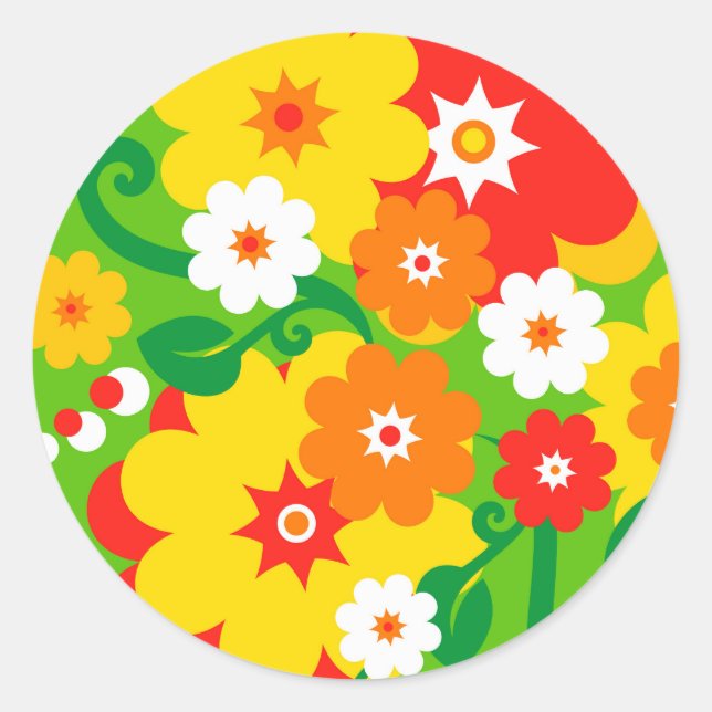 Funny Flower Power Wallpaper Classic Round Sticker (Front)