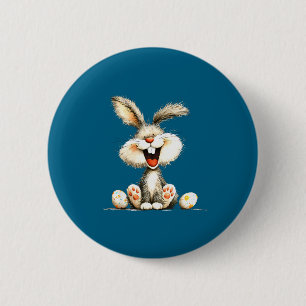 Funny fluffy bunny with wild fur cute rabbit art  6 cm round badge