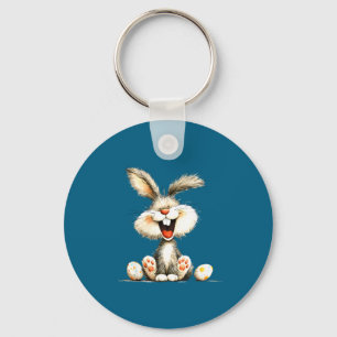 Funny fluffy bunny with wild fur cute rabbit art key ring