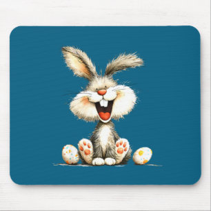 Funny fluffy bunny with wild fur cute rabbit art mouse mat