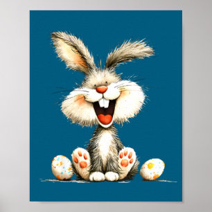 Funny fluffy bunny with wild fur cute rabbit art  poster
