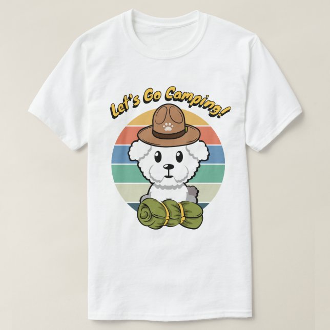Funny fluffy dog wants to go camping T-Shirt (Design Front)