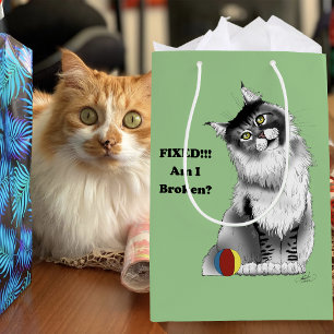 Funny Fluffy Maine Coon Cat Green Humour Medium Gift Bag