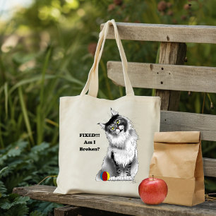 Funny Fluffy Maine Coon Cat Green Humour Tote Bag