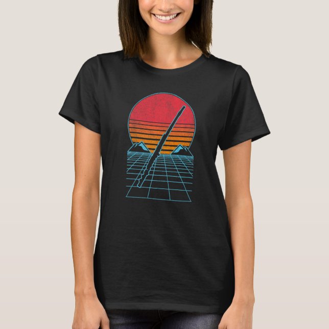 Funny Flute Player Flautist 80s 90s Retro Sunset T-Shirt (Front)