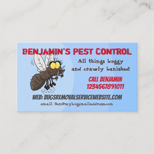 Funny fly cartoon pest control business business card (Front)
