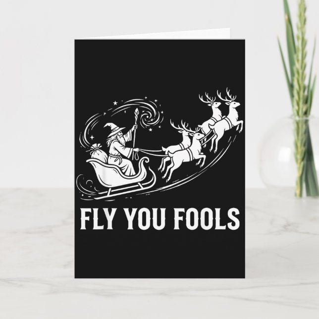 Funny Fly You Fools Santa Sleigh Reindeer Christma Card (Front)