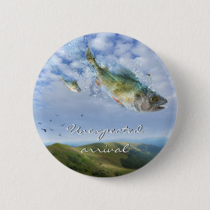 Funny flying fishes   Unexpected arrival 6 Cm Round Badge