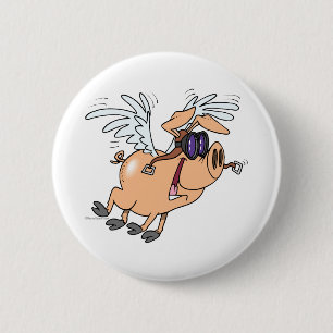 funny flying pig flyer cartoon 6 cm round badge