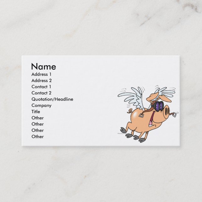 funny flying pig flyer cartoon business card (Front)
