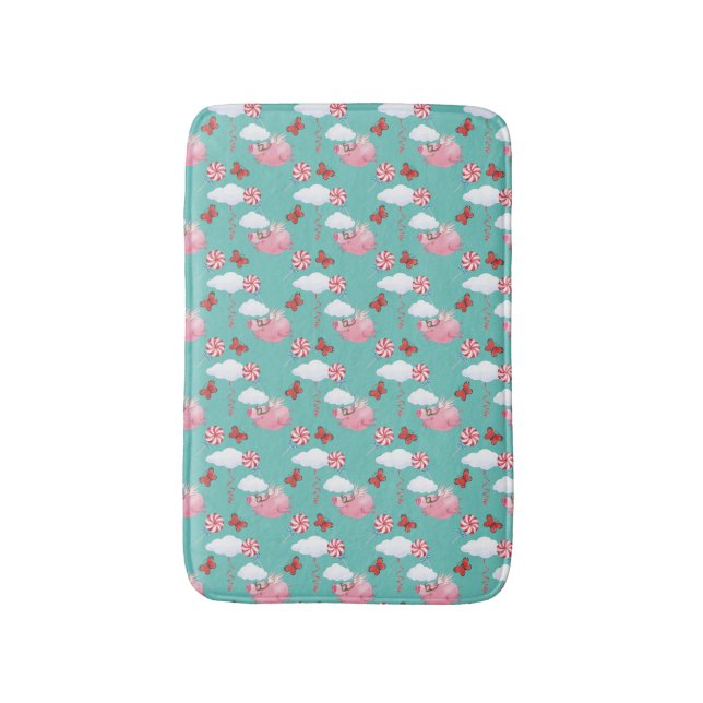 Funny Flying Pig Pattern Bath Mat (Front Vertical)