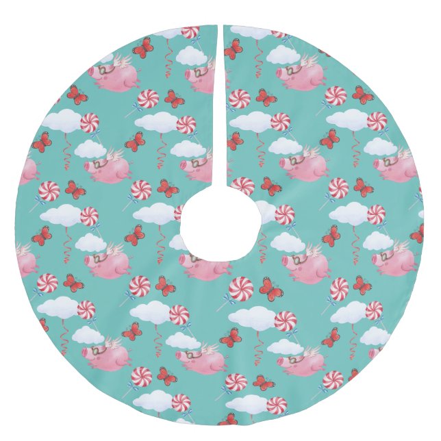 Funny Flying Pig Pattern Brushed Polyester Tree Skirt (Front)